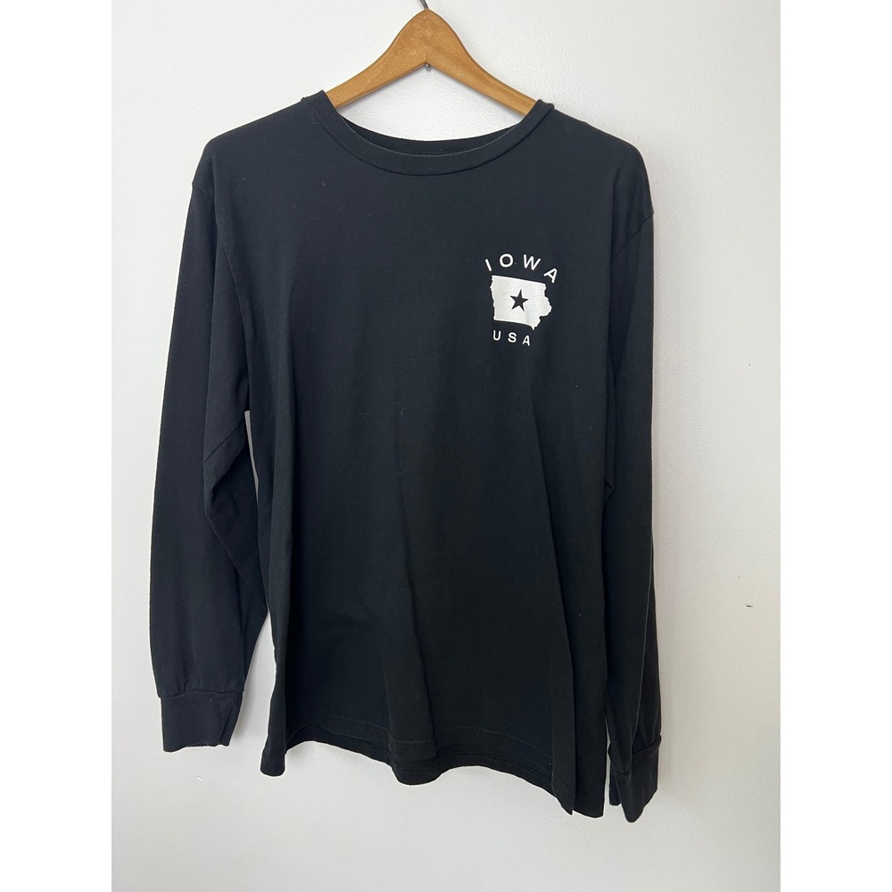 State of Mine Iowa USA Graphic Long Sleeve Tee Shirt Black Mens Large Des Moines